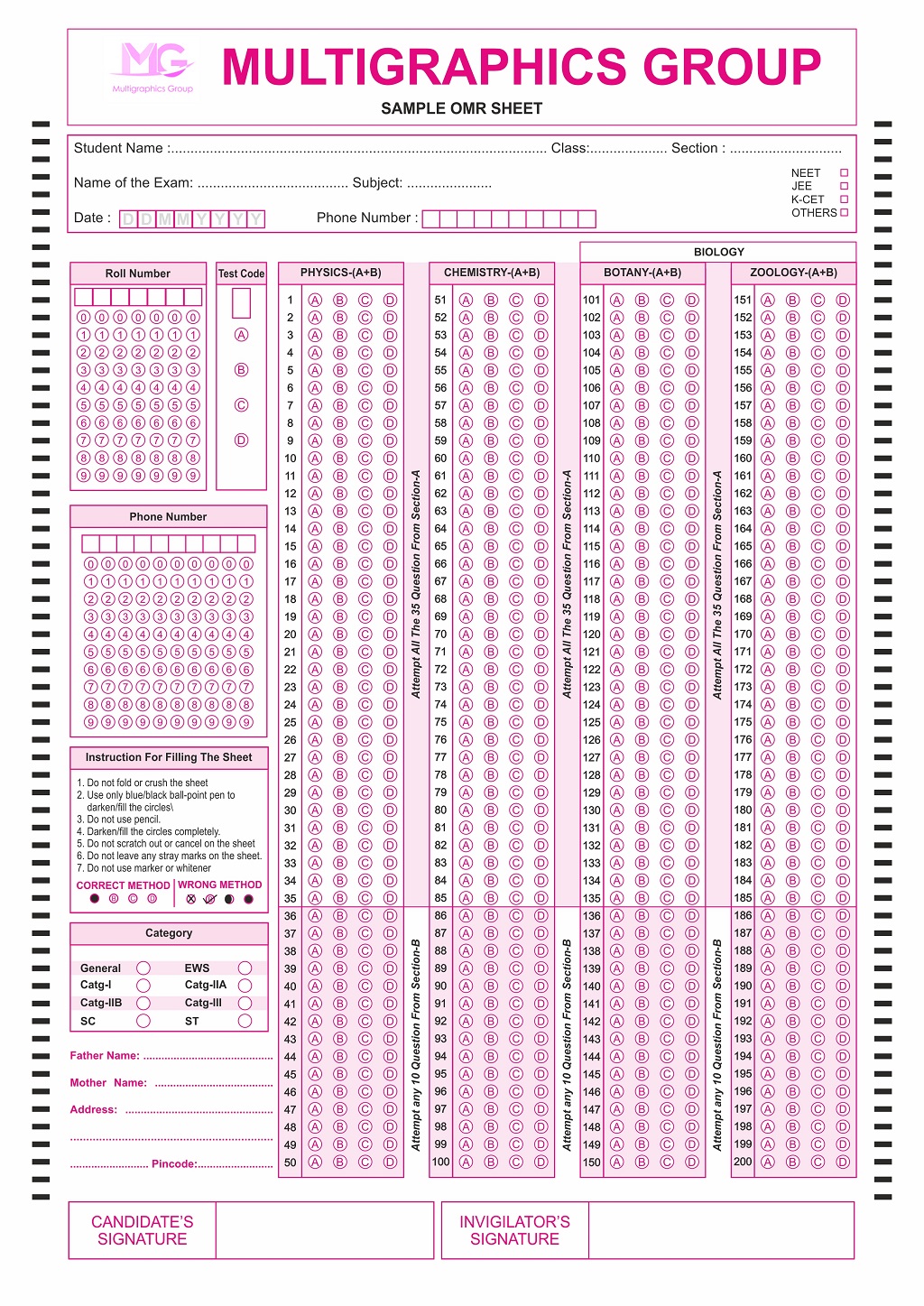 Recruitment OMR Sheet